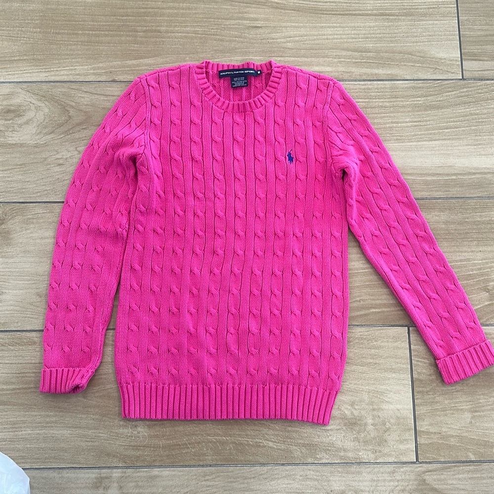 Ralph Lauren Cable-Knit Cotton Crewneck Sweater Orchid SZ M Preppy Classic